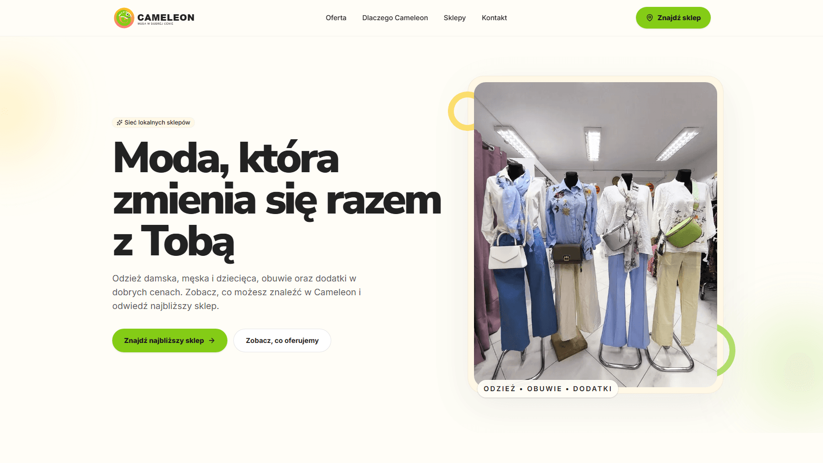 Cameleon — sieć sklepów odzieżowych — widok strony na komputerze